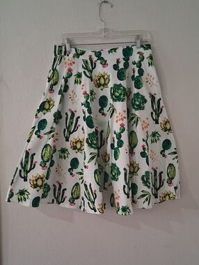 White Cactus Print A-Line Skirt
